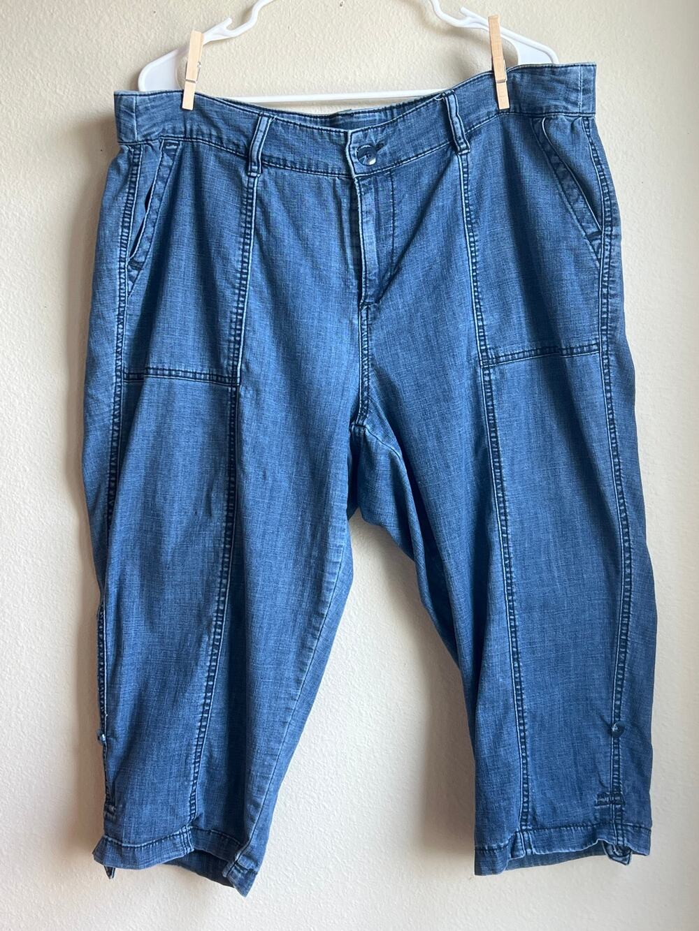 Lane Bryant Denim Jean Crop Capri Pants Size 14 Utility Cargo Tab Hem